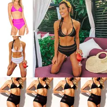 Женское пляжное купальное бикини комплект сексуальный летний женский бандажный комплект бикини из сетчатого материала Пуш-Ап купальный костюм купальник бикини с высокой талией