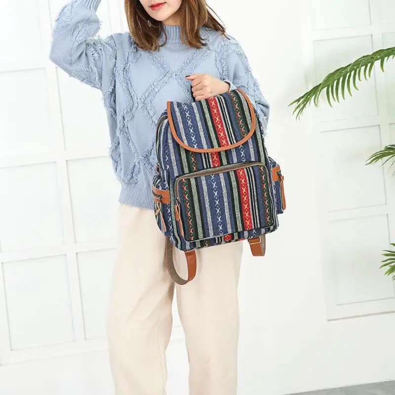 Холщовый женский рюкзак, школьная сумка для подростков, Женский богемный этнический рюкзак, Большой Вместительный рюкзак для путешествий, сумка на плечо