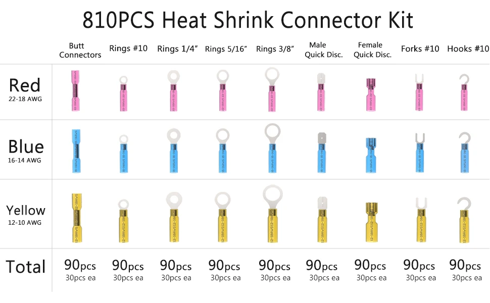 810 шт Термоусадочные соединители-электрические соединители проводов обжимные Соединители-изолированный автомобильный морской комплект проводов