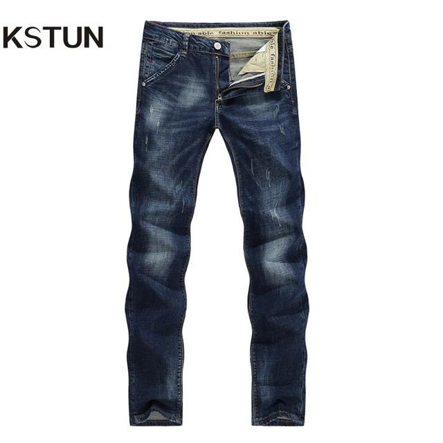 KSTUN Men's Jeans Classic Direct Stretch Dark Blue Business Casual ...