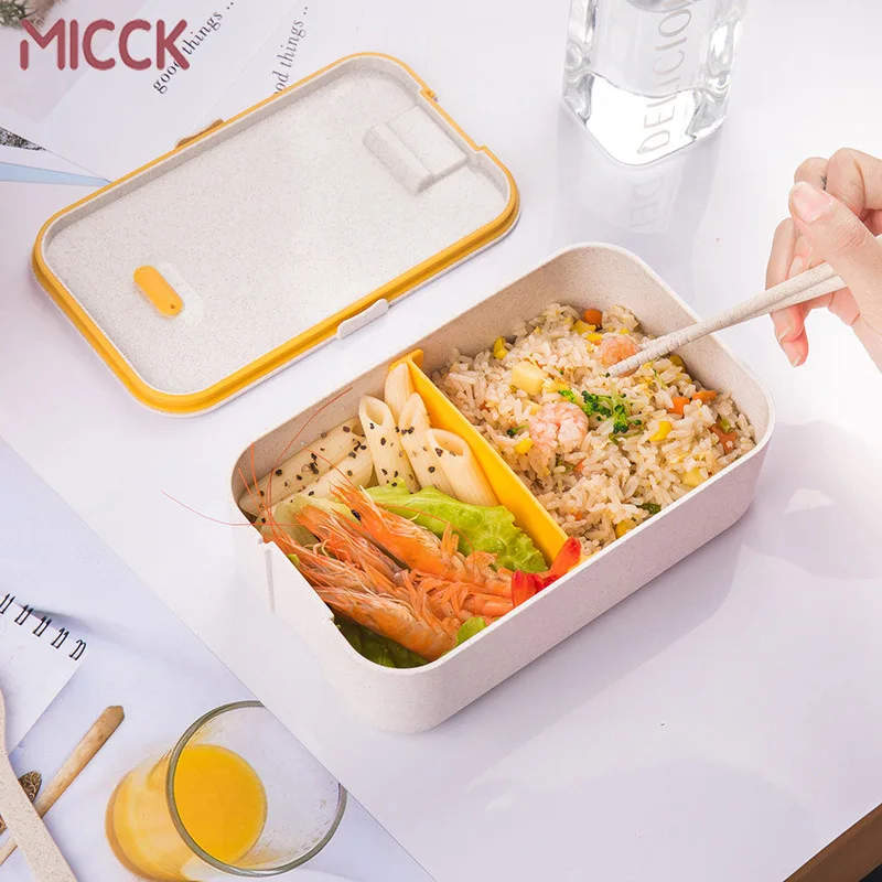MICCK Ланч бокс с столовыми приборами Пшеничная солома мультяшный двухслойный