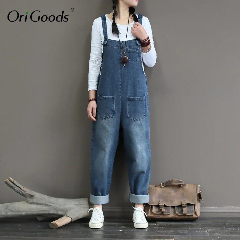 

OriGoods Denim Overalls Women 2019 Summer New Denim Overalls for Women Cotton Jumpsuit Cute Loose Casual Combinaison Femme A374