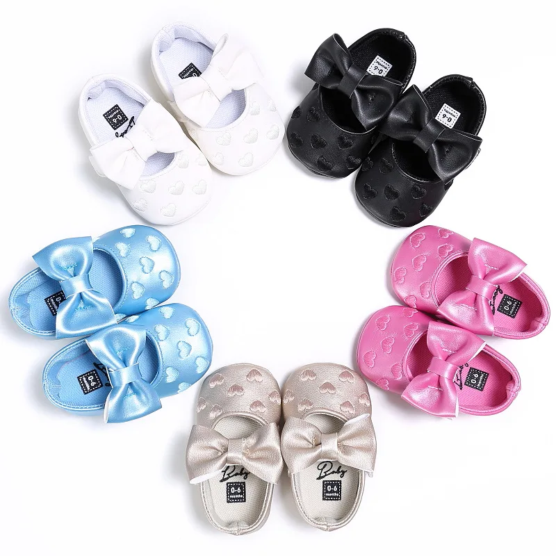 Bowknot Princess Newborn Baby Girl Shoes Angel 0-18month Heart Stiches First Walkers Comfortable Prewalker Walking Toddlers