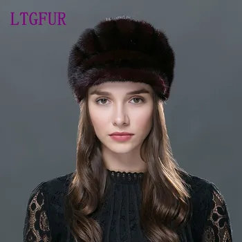 

2017 Women's Whole Skin Mink Fur Hats Elegant Fashion Warm Ear Cap Lovely Knit Fur Hats Elastic Top Quality Women Beanies