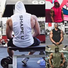 Для мужчин с капюшоном жилет Мышцы Стрингер Бодибилдинг бегущий трусцой Топы с капюшоном Для мужчин жилет Танки