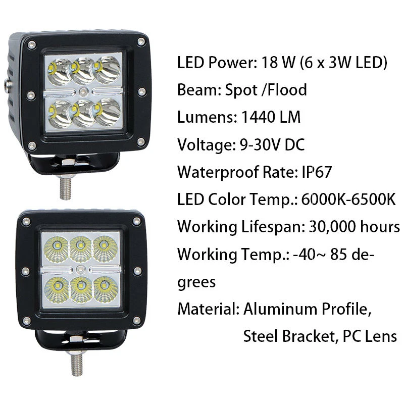 12w led work light 18w led work light square led driving light led pod light spot flood led working offroad off road white amber blue green pods 12v 24v atv 4x4 4wd 3inch truck fog light vehicles car auto motorcycl (3)