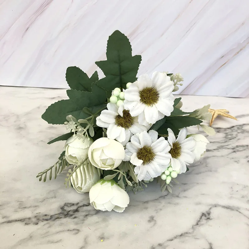 Flone Artificial Silk Fake Bouquet Wedding DIY Display Flower Living room European Style Flower Bud Flower Art Decoration (3)