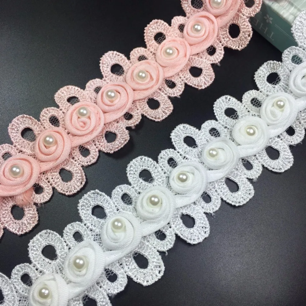 

Wholesale 2yards/lot 4cm width lace Trims Beaded Embroidered Lace Ribbon DIY Garment Accessories for sewing decorationYA41