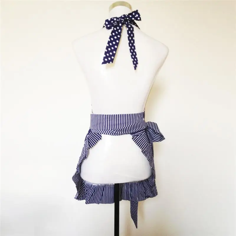LUOEM Модный цветочный узор в полоску Falbala Halter-neck стиль без рукавов Женская Кухня Кулинария фартук с карманом (темно-синий)