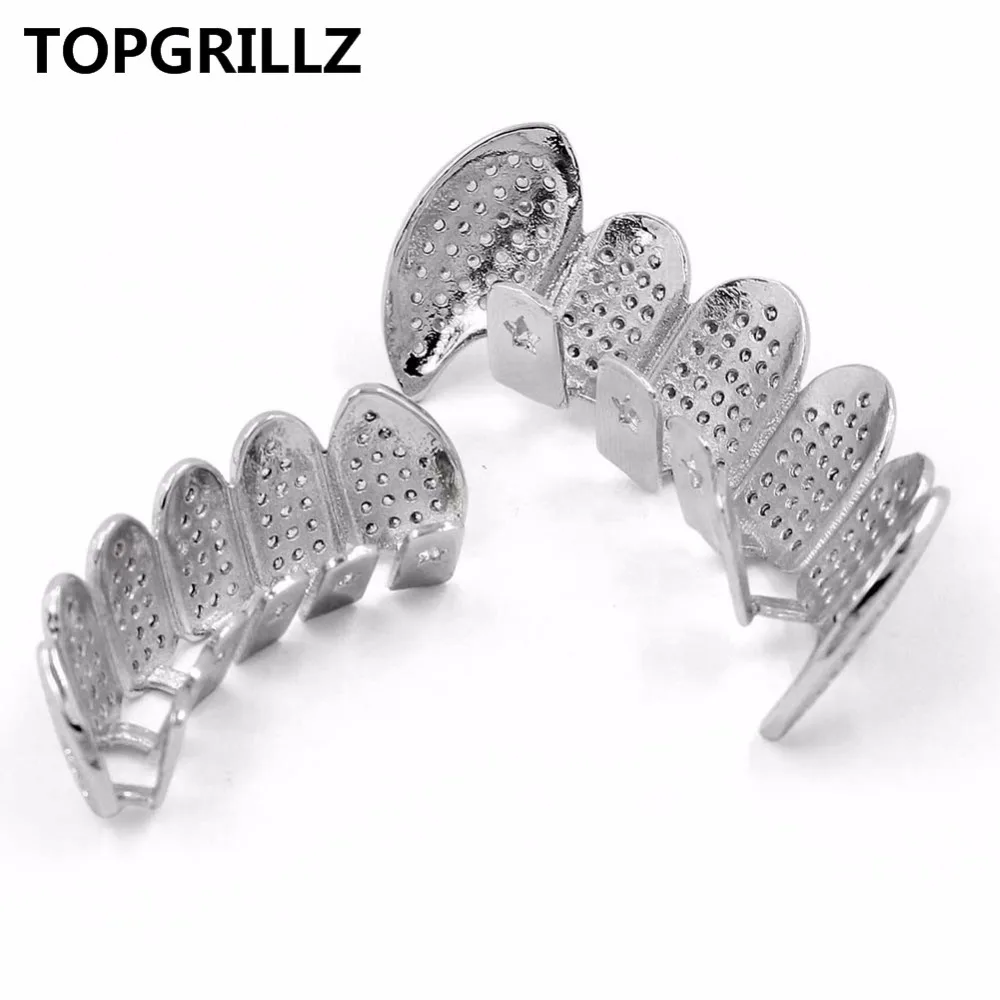 TOPGRILLZ пользовательский Fit посеребренный CZ микро проложить сверху и снизу Пользовательские Гриль Набор родий зубы грили вампирский зуб Grillz