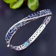 Природный синий сапфир Браслеты натуральный камень Роскошные крест пшеницы Браслеты S925 Серебряный браслет Женщины Подарок на юбилей ювелирные изделия