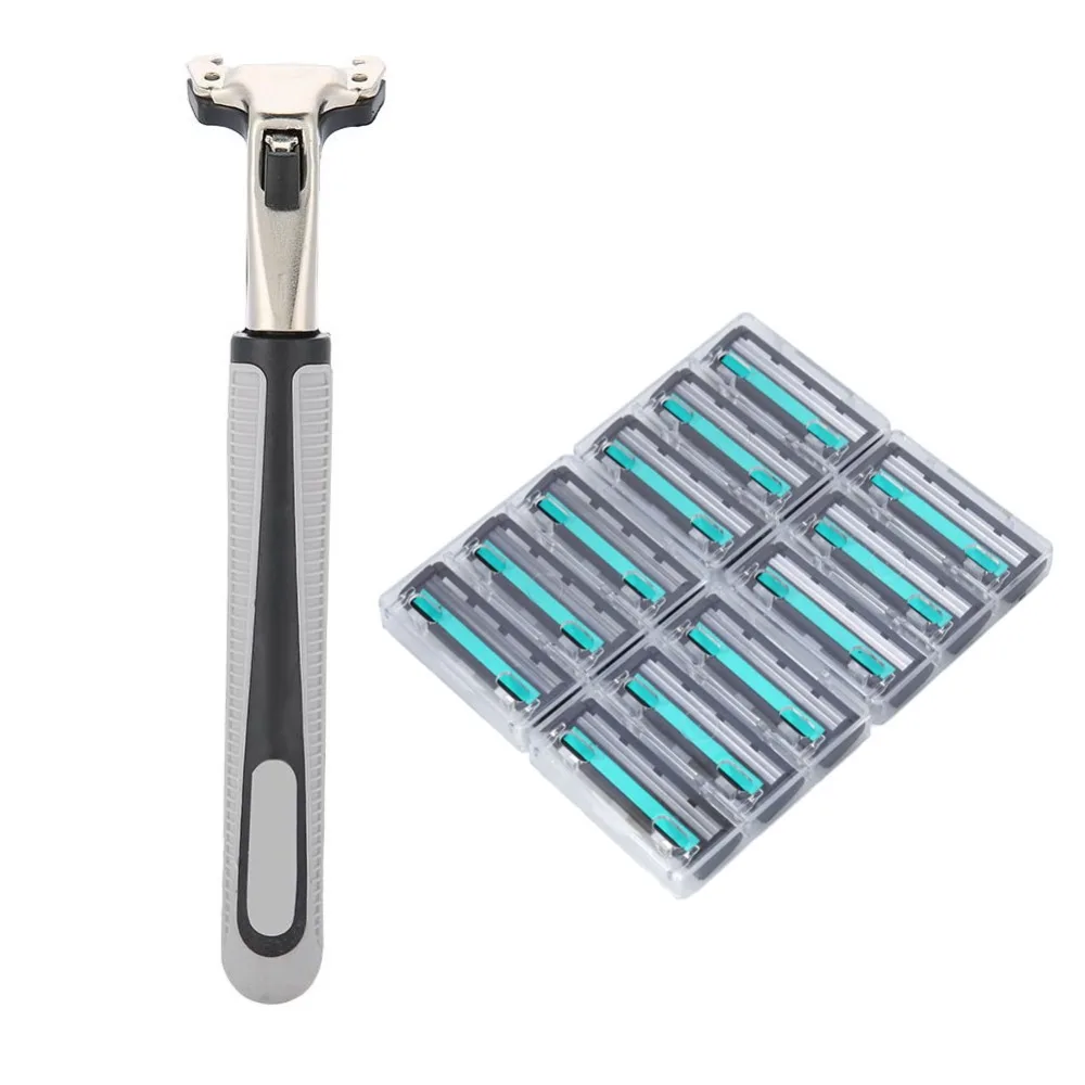 1 шт., Мужская бритвенная ручка, сменный прямой безопасный держатель для бритвы, принадлежности для бритья с 12 металлическими лезвиями для бритья