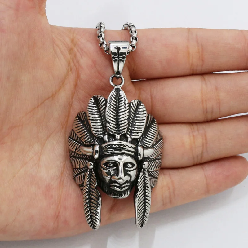 

Antique silver Indian heads necklace free ship