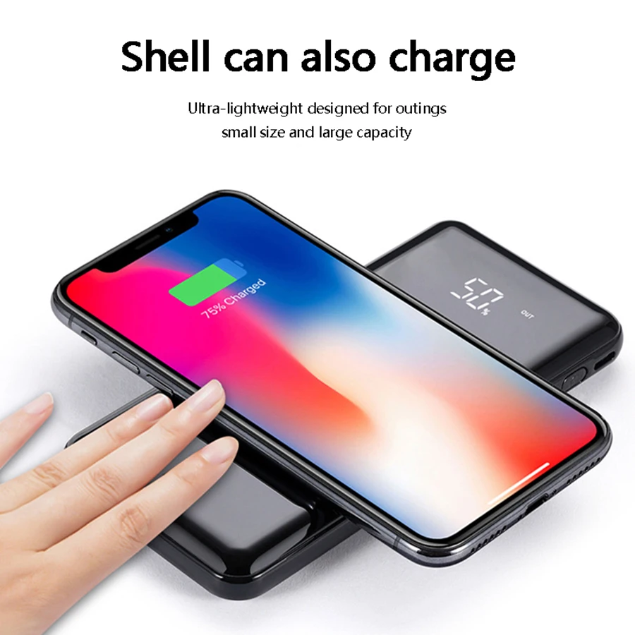 Lcd 10000mAh QI Беспроводное зарядное устройство 2A Dual USB power Bank для iPhone X 8 samsung S9 зарядное устройство 5W Беспроводная зарядная площадка