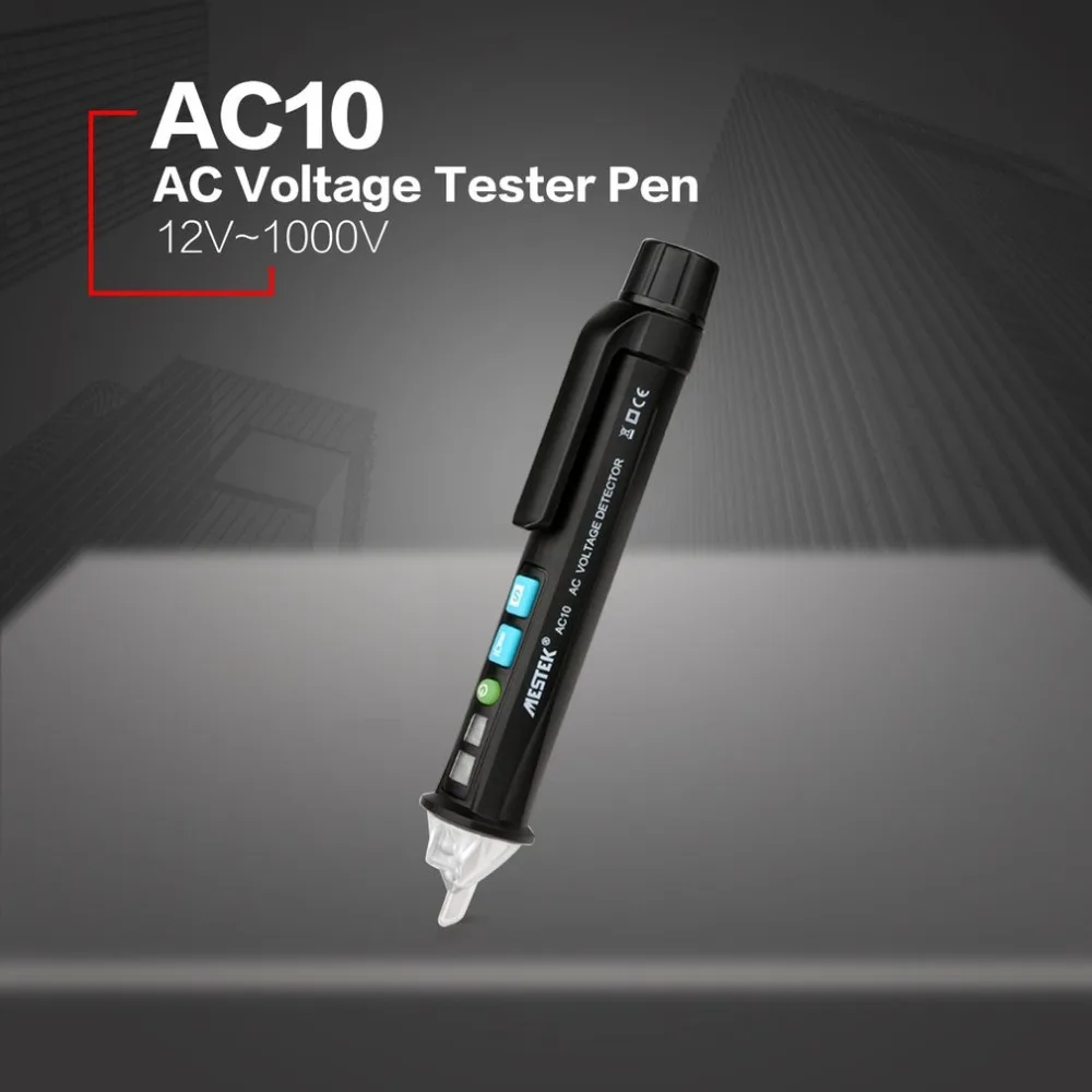 MESTEK AC10 AC Voltage Tester Pen Non-Contact Volt Detector Stick Adjustable Range Soundlight Alert 12V~1000V with Flashlight