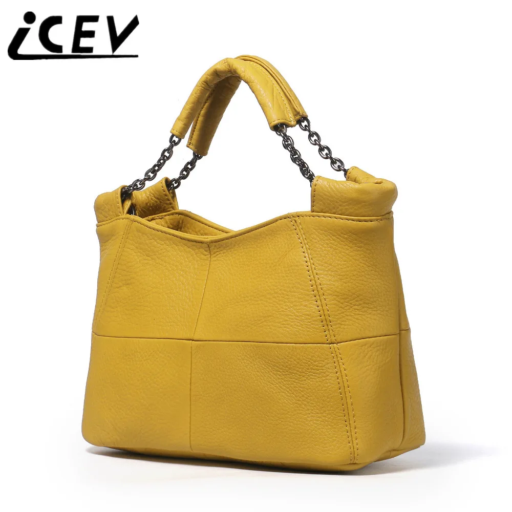 ICEV Casual Simple Cow Leather Patchwork Ruched Genuine Leather Bags...