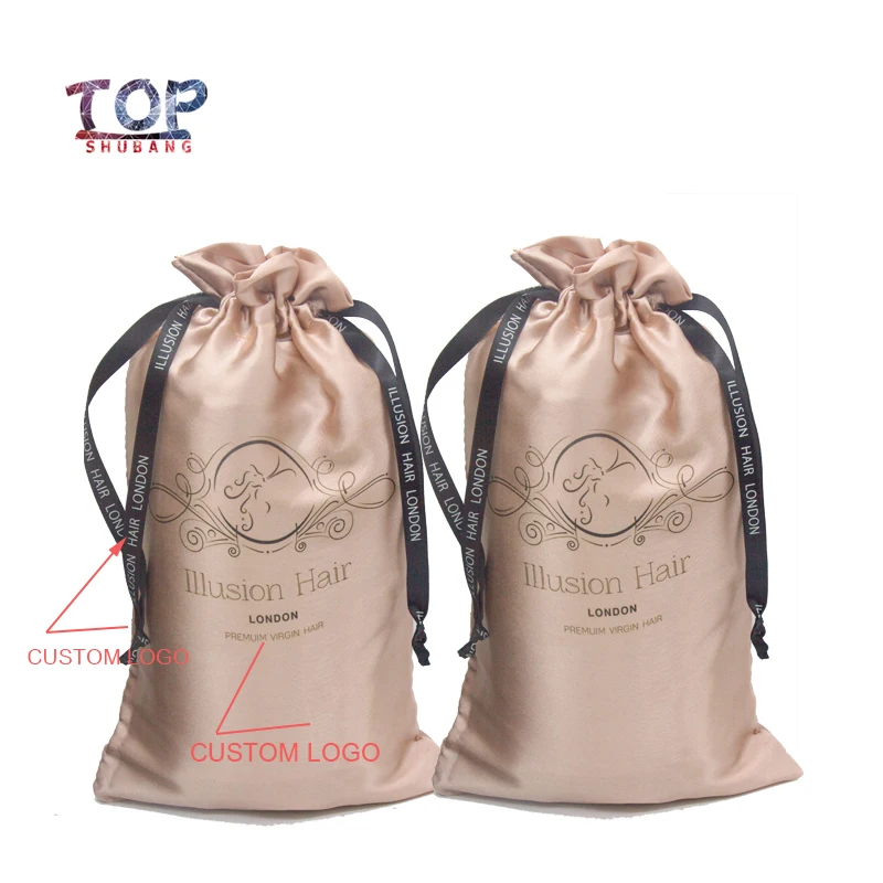 

Customized LOGO Ribbon/ Satin Bag Wig Silk Wrap Bag Custom Logo Free Design Women Extension Packaging Bag Satin Silk Hair Bag