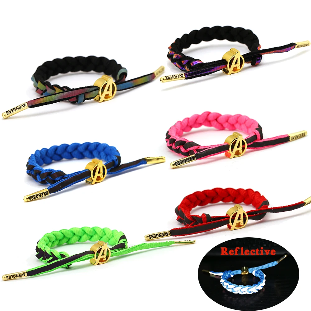 

Avengers Captain Marvel Reflective Tape Bracelets Adjustable Braided Bracelet Men Reflect Light Weave Shoelace Lovers Wristband