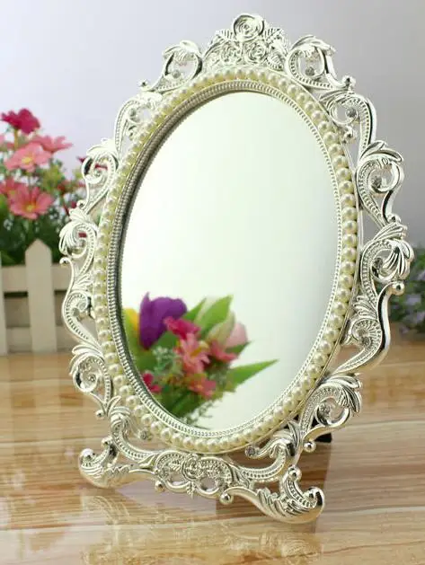 Небольшое зеркальце для макияжа, стоящее зеркало, Дамский столик, комод, зеркало в винтажном стиле espelho maquiagem espejos specchio miroir J014 - Цвет: silver