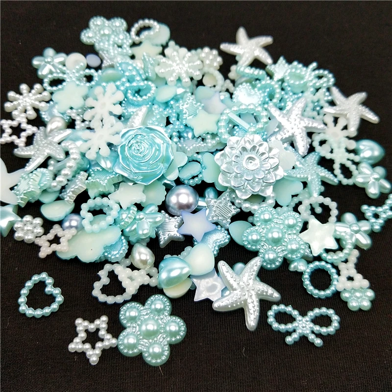 

U PICK 50/100pcs Random Mix Design Mix Color Flower flat back pearl round,bow,flower for ornament multicolor