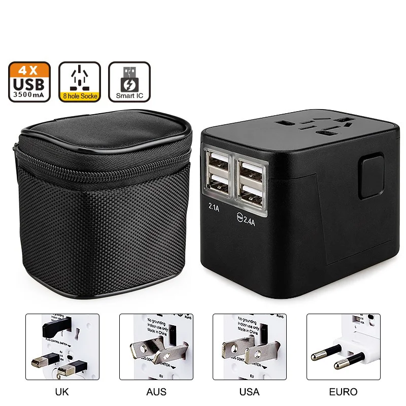 Universal Travel USB Charger Adapter with EU US AU Plug for Mobile Phone Adapters 4 USB Charger CE.ROHS.FCC approved