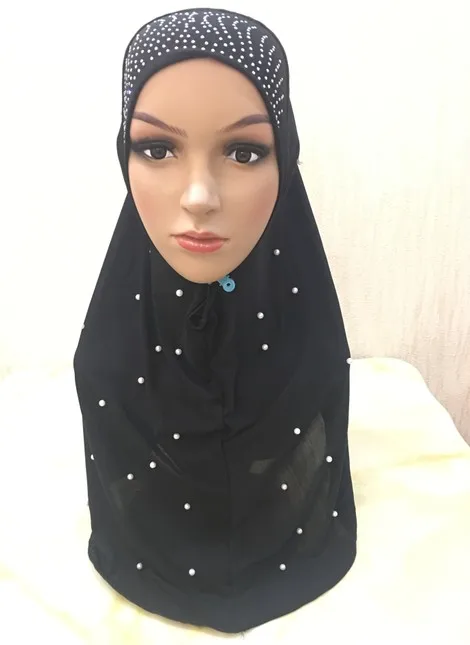 H1256 muslim one piece hijab scarf with stones and handmade pearls,mixed colors, fast delivery