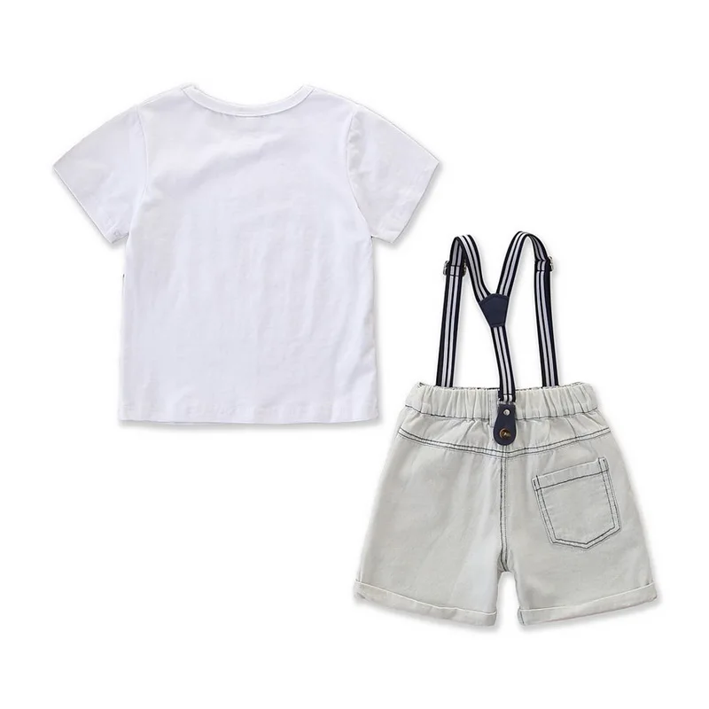 

Boy Clothes Suit Casual Letter Print Shorts Sleeve Shirts+Overalls 2PCS Outfits Set Bebes Clothing For 2-6Years Old Kids D20