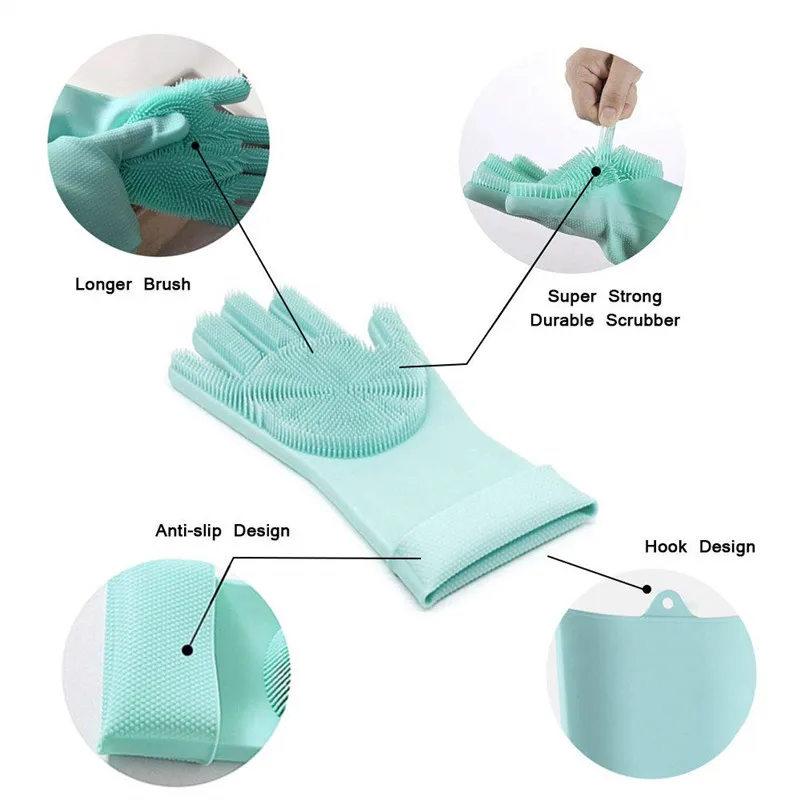 Magic Silicone Scrubber Rubber Cleaning Gloves Kitchen Accessories Dishwashing Scrubbing Gloves Tools for Cleaning Car Pet Brush05