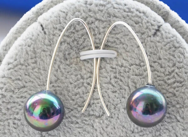 

HOT SELL - > 12287 peacock black round shell pearl dangle earring -Top quality free shipping
