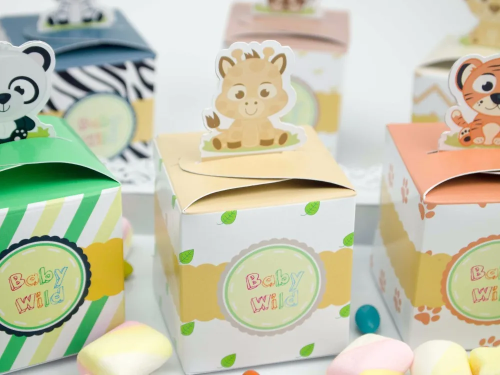 12PCS Baby Shower Favors Safari Animal Wild Favor Box Candy Box Souvenir Boy/Girl Kids Event& Party Supplies