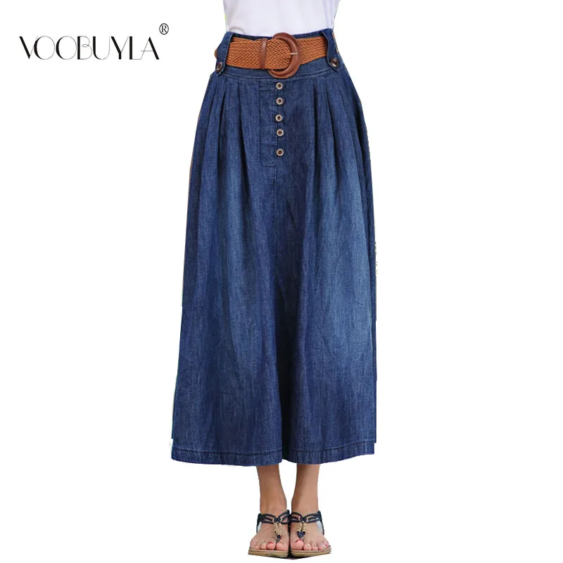 Voobuyla летняя уличная стильная женская джинсовая юбка с высокой талией, длинная Модная Джинсовая юбка, женские плиссированные джинсовые юбки размера плюс S-5XL