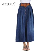 Voobuyla летняя уличная стильная женская джинсовая юбка с высокой талией, длинная Модная Джинсовая юбка, женские плиссированные джинсовые юбки размера плюс S-5XL