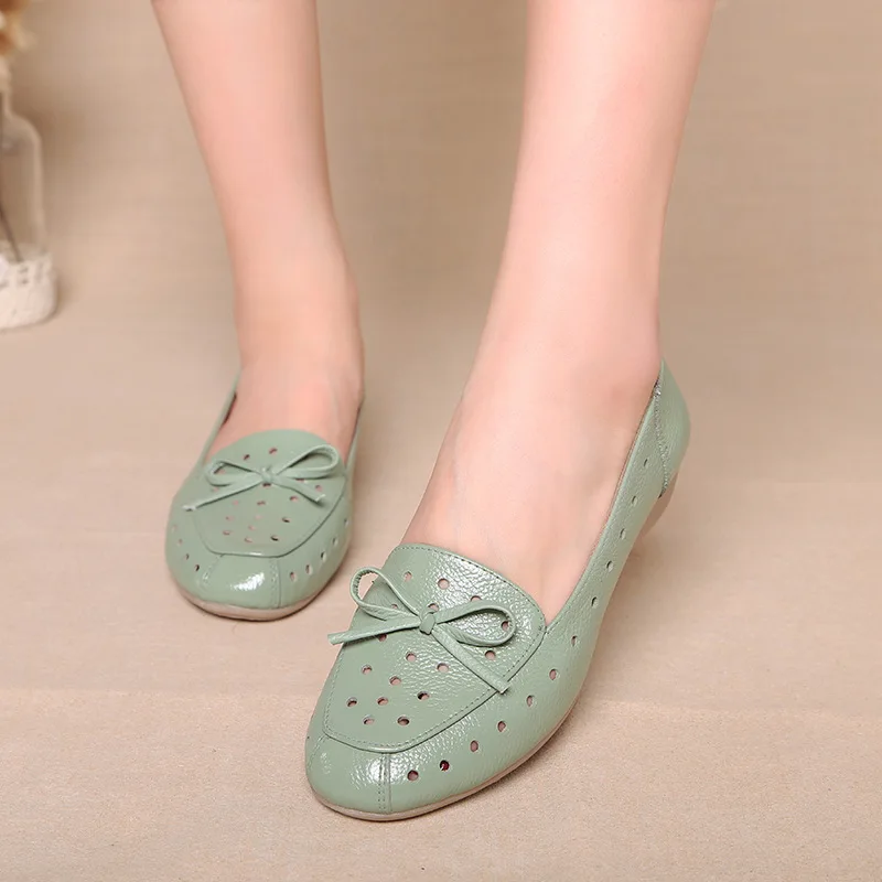 

Plus Size 2018 Ballet Summer Cut Out Women Genuine Leather Shoes Woman Flat Flexible Round Toe Casual Fashion Sandals
