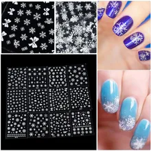 12 листов/набор, белая Снежинка, наклейки для ногтей, Рождественский снег, наклейки для ногтей, 3D наклейка, наклейки для ногтей, наклейки, рождественские подарки