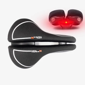 

Comfortable bicycle saddle soft wide saddle with Taillight for cycling seat Cushion light Hollow Half road mtb bike saddle part
