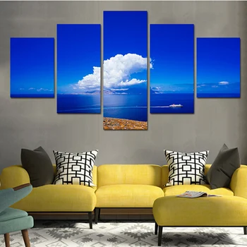 

Hot Sale Modern Landscape Wall Art Canvas Unframed Painting Prints Amazing Night Sky And Blue Sea Decoration For Living Room
