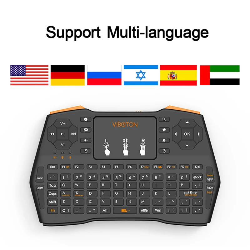 

English Backlight Pro Wireless Mini Keyboard Side Backlit Touchpad 2.4GHz USB Air Mouse Remote Control For Android TV Box Laptop