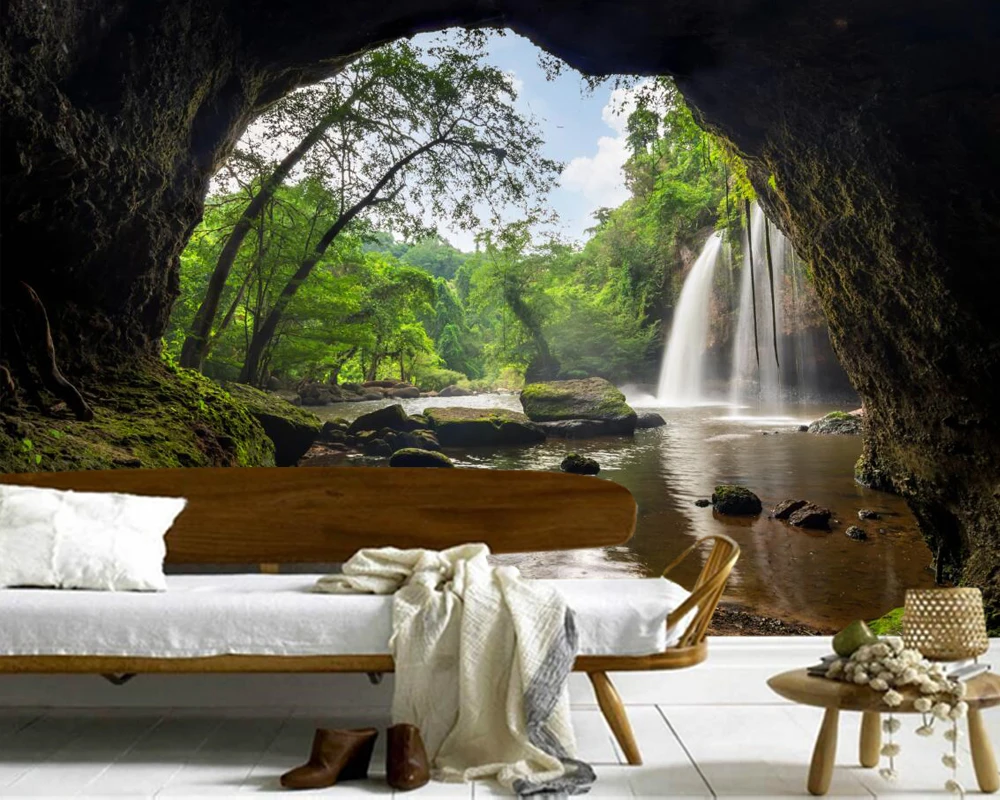 Парк водопады камни мох пещера природа фото 3d обои papel де parede forl iving комната диван
