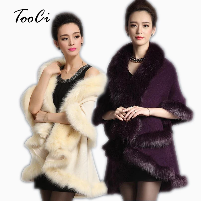 

New Fashion Autumn Winter Women Faux Fur Coat Black Long Wool Cashmere Cardigan Women Poncho Knitted Sweater Women Cardigan