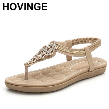 

HOVINGE Summer Women Flats Sandals Shoes Woman Casual Bohemia Crystal Flip flop Slingback Female Gladiator Beach Sandals