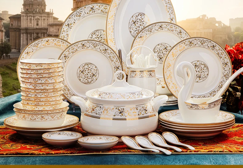 Цзиндэчжэнь 56 голова бытовой керамической посуды Фарфоровая Посуда Чаша Блюдо для женитьбы Цяо Qianli
