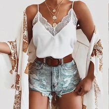 Стиль, модные летние сексуальные шифоновые Женские топы с принтом, кружевные топы без рукавов с v-образным вырезом в английском стиле