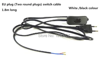

2pcs/lot EU type 1.8m Switch plug cable white/black DIY Lighting wire accessories two round plug 303 button switch line
