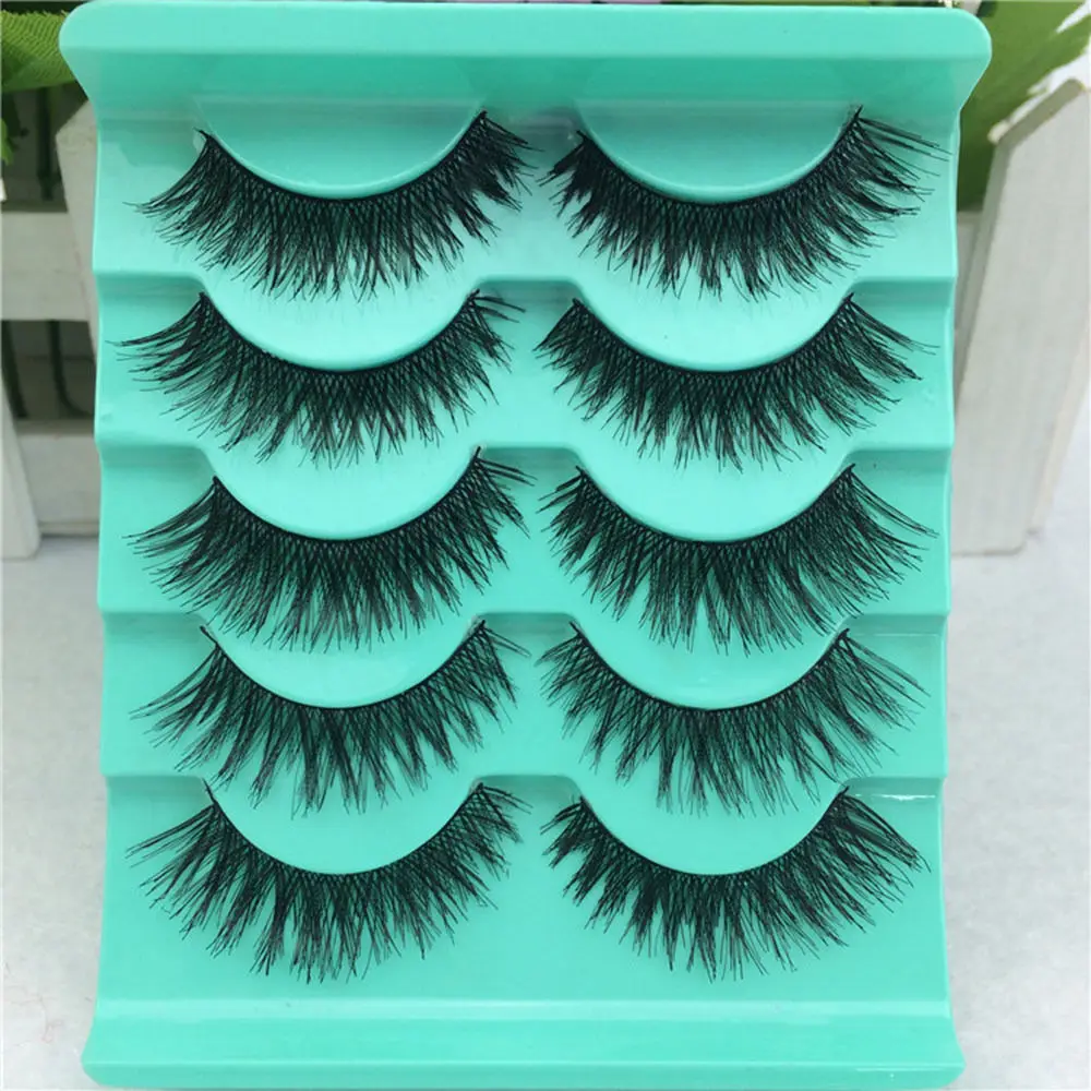 

5 Pairs Handmade Stunning Natural Cross Makeup False Eyelashes Long Thicken Messy Eye Lashes Extension Tools