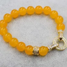 Из желтого нефрита Круглый 10 мм браслет 7,5 дюймов бусины природа ручной работы