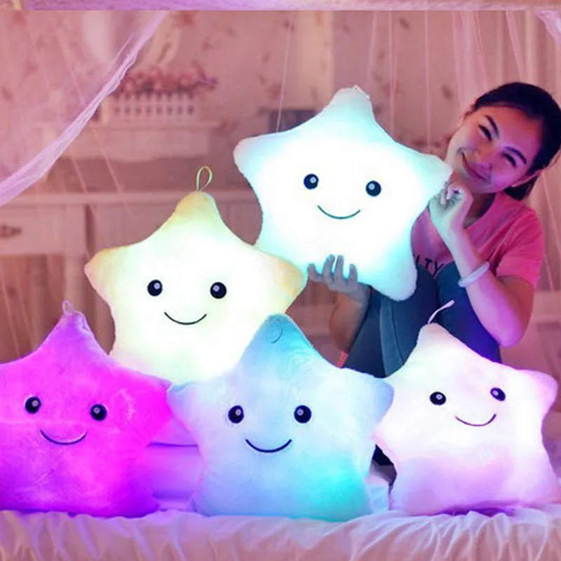 

Kawaii Colorful Star Shape Toys Star Glowing LED Luminous Light Pillow Soft Relax Gift Smile Body Pillow Valentines Gift Kid Toy