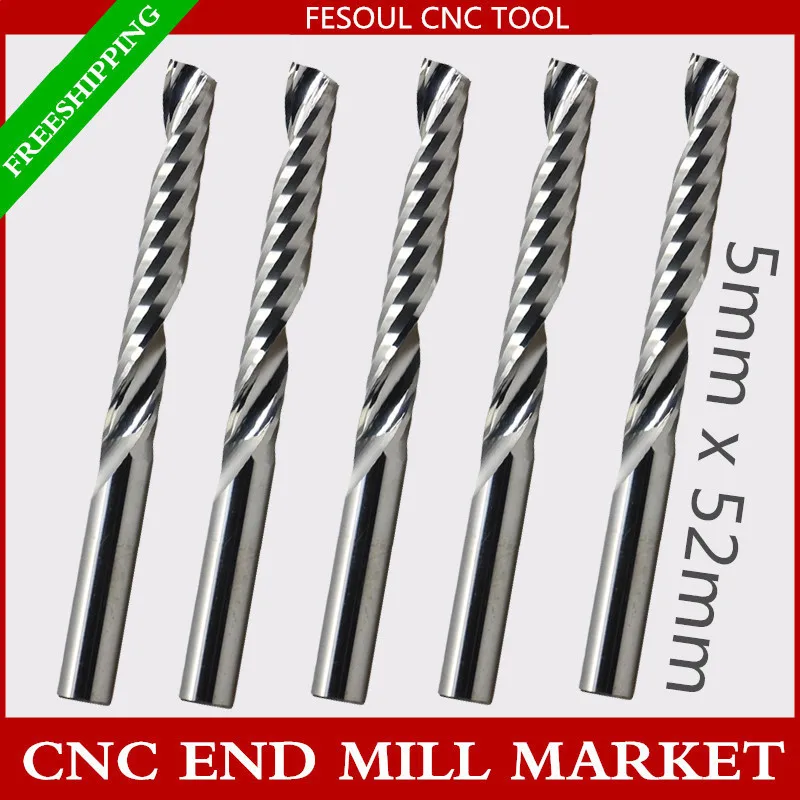 5mm*52mm,5pcs,CNC machine solid carbide insert router bit,1 Flute