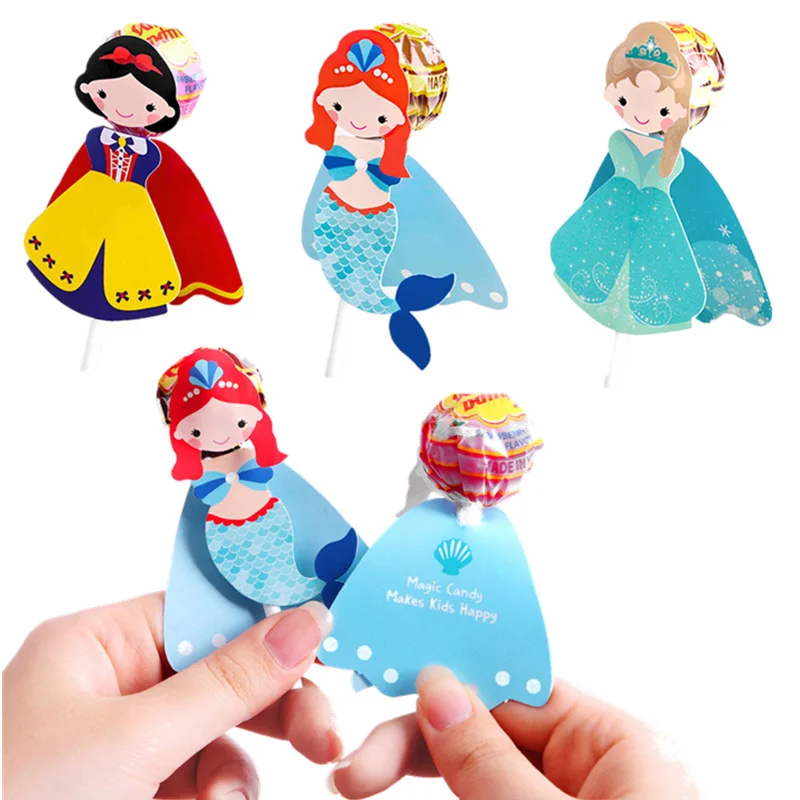 54Pc/lot Princess Snow White Mermaid Cartoon Candy Lollipop Decor Card for Kids Birthday Party Supplies Candy Gift Accessories,Q
