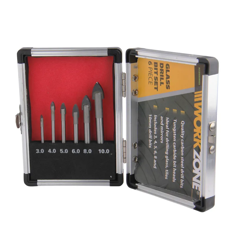 6PC GLASS CERAMIC TILE MIRROR DRILL HOLE BIT SET CARBON STEEL WITH CASE