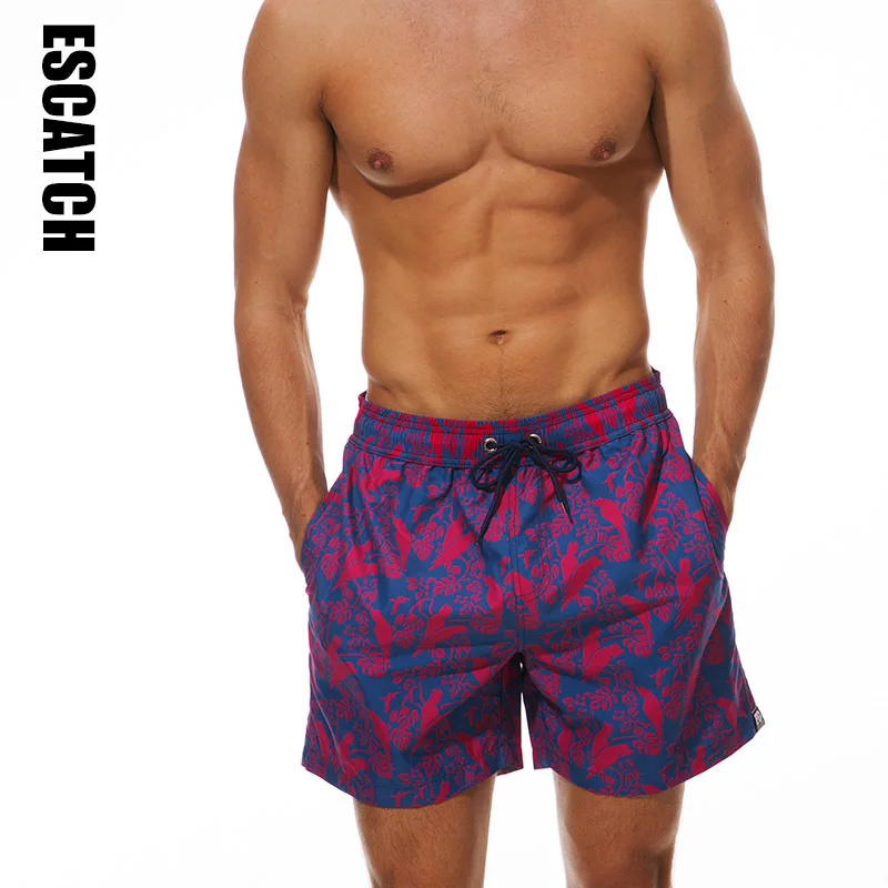 ESCATCH мужские шорты для плавания, Шорты для плавания, пляжные шорты для мужчин, быстросохнущие мужские Бермуды для серфинга, купальный костюм с подкладкой - Цвет: Bird